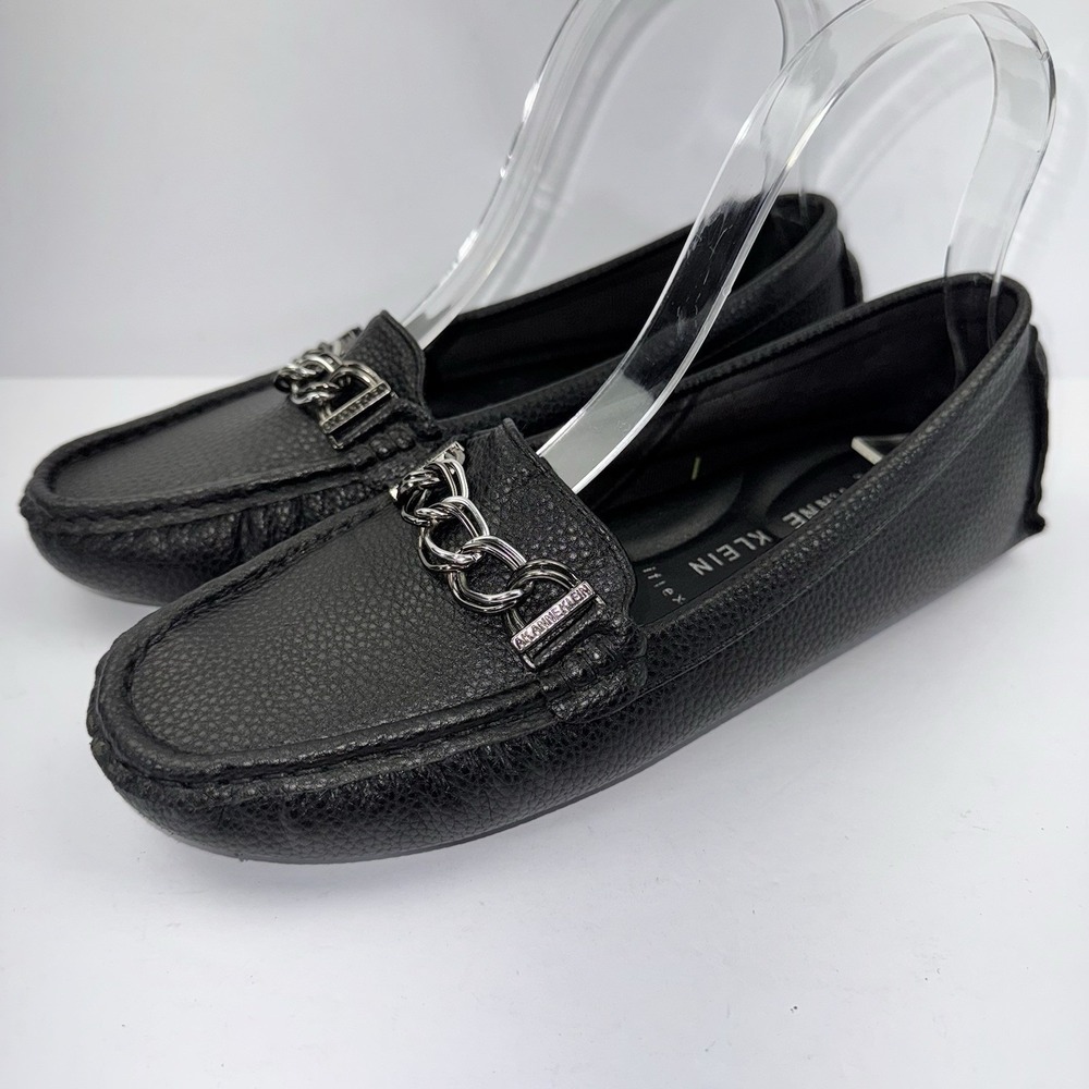 AK Anne Klein Iflex Leather Flat Loafer Shoes Buckle Women's 7M Black